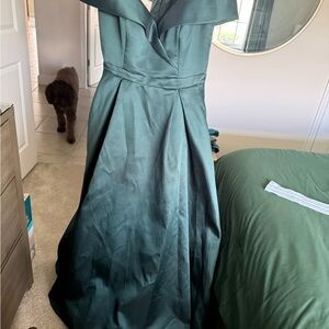 BHLDN Forest Green Off-Shoulder Gown